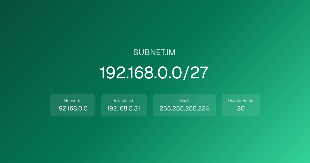 /27 Subnet — 255.255.255.224 Mask, 30 Usable Hosts | Subnet.im